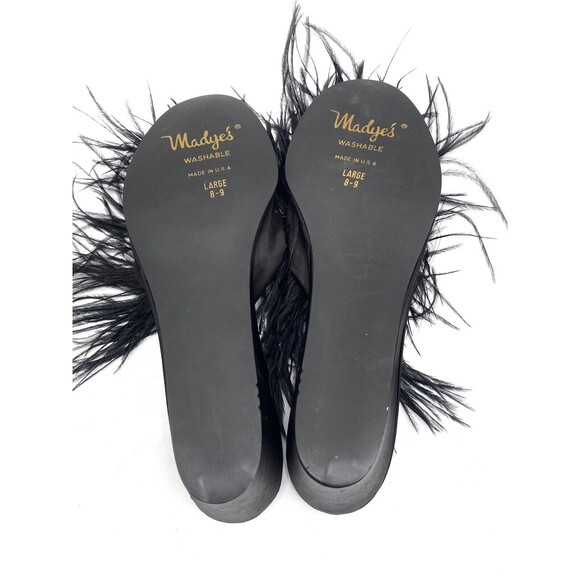 Vintage Madye's Fru-Fru Fancy Wedge Heel Black Slippers w Feathery Detail L 8-9 - Picture 7 of 12